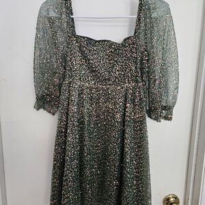 Altar'd State Green Floral Sparkle Mini Dress